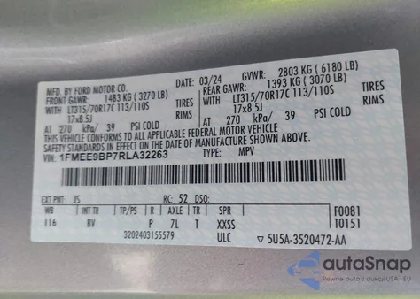 2024 Ford Bronco Badlands z USA, uszkodzony, nr VIN 1FMEE9BP7RLA32263